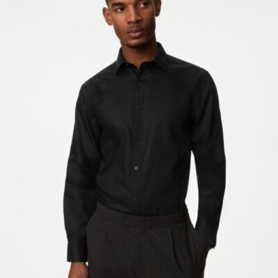 M&S Collection Regular Fit Non Iron Pure Cotton Twill Shirt Black | Mens Formal Shirts