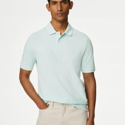 M&S Collection Pure Cotton Pique Polo Shirt Mint/ice | Mens Tops & T-shirts