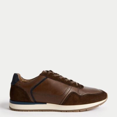 M&S Collection Leather Lace Up Trainers Tan | Mens Trainers