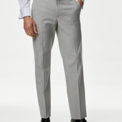 M&S Collection Regular Fit Stretch Suit Trousers Light Grey | Mens Smart Trousers