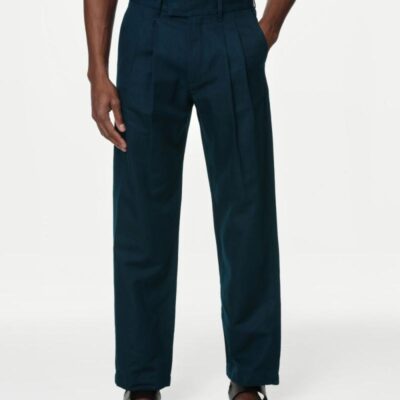 Autograph Tapered Fit Linen Blend Trousers Navy | Mens Trousers