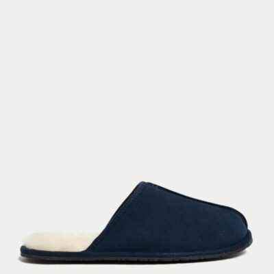 Autograph Suede Mule Slippers with Freshfeet™ Navy | Mens Slippers