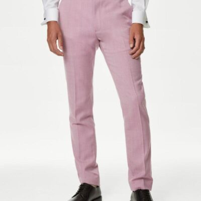 M&S Collection Slim Fit Wool Blend Suit Trousers Pink | Mens Trousers