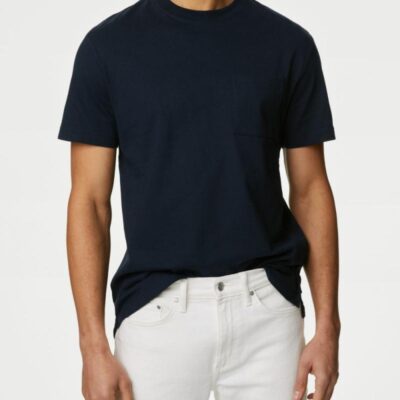 M&S Collection Pure Cotton Midweight Pocket T-shirt Dark Navy | Mens The Smart Edit