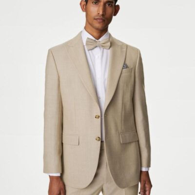 M&S Collection Regular Fit Wool Blend Textured Suit Jacket Stone | Mens Blazers