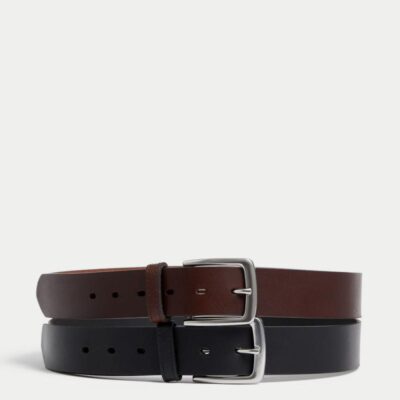 M&S Collection 2 Pack Leather Belts Black/brown | Mens Belts