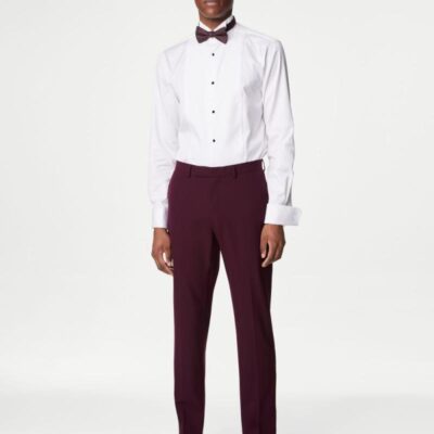 M&S Collection Slim Fit Stretch Tuxedo Trousers Burgundy | Mens Suits