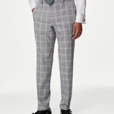 M&S Collection Slim Fit Check Stretch Suit Trousers Grey | Mens Trousers