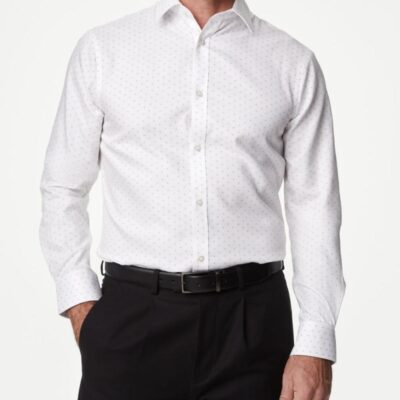 M&S Collection Slim Fit Non Iron Pure Cotton Printed Shirt White Mix | Mens Formal Shirts