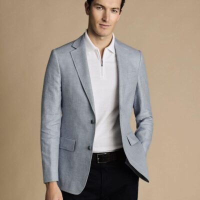 Charles Tyrwhitt Linen Rich Jacket Blue | Mens Coats & Jackets