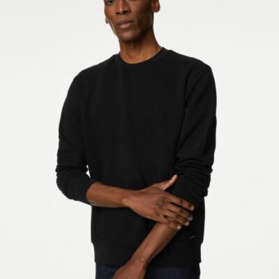 Autograph Cotton Rich Textured Crewneck Sweatshirt Black | Mens Loungewear