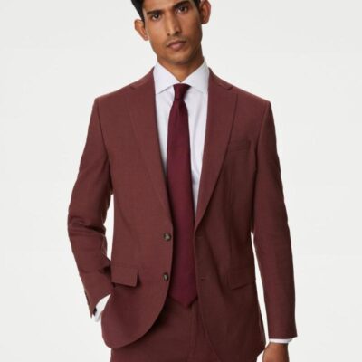 M&S Collection Tailored Fit Italian Linen Miracle™ Suit Jacket Burgundy | Mens Blazers