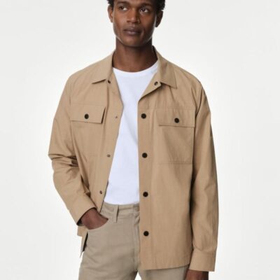 Autograph Pure Cotton Overshirt with Stormwear™ Stone | Mens Shirts