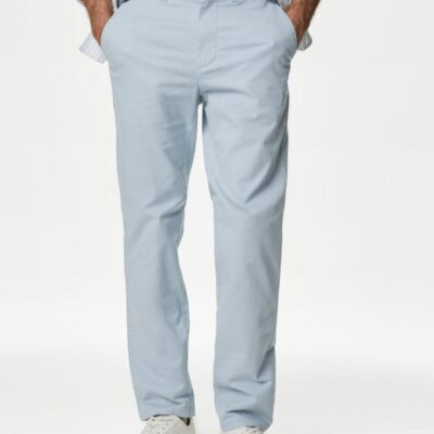 M&S Collection Regular Fit Stretch Chinos Pale Blue | Mens Chinos