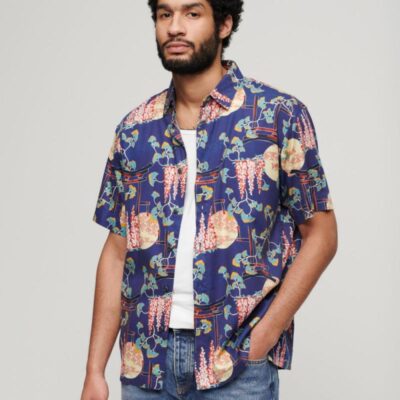 Superdry Cotton Blend Hawaiian Shirt Blue Mix | Mens Shirts