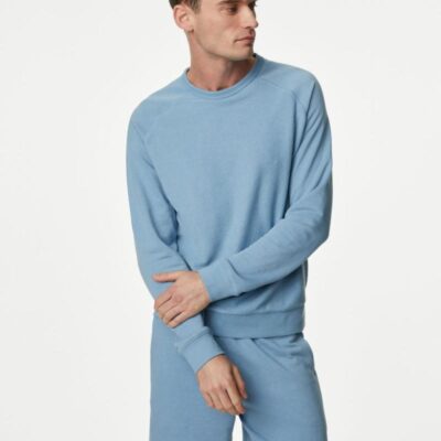 M&S Collection Cotton Rich Loungewear Sweatshirt Light Blue | Mens Hoodies & Sweatshirts