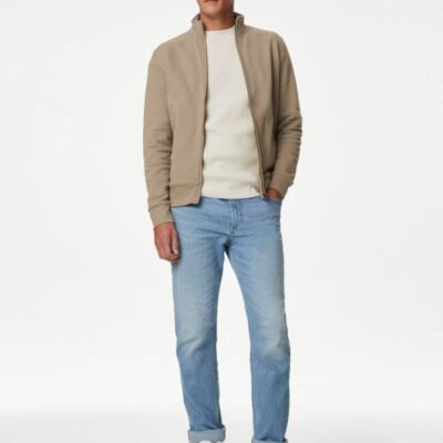 M&S Collection Pure Cotton Zip Up Sweatshirt Toffee | Mens Loungewear