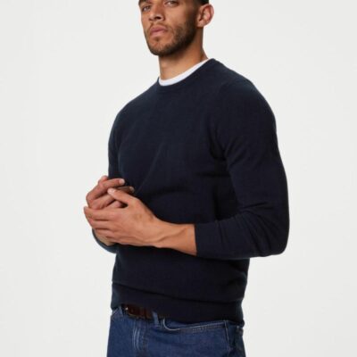 Autograph Pure Cashmere Crew Neck Jumper Navy | Mens Jumpers & Knitwear