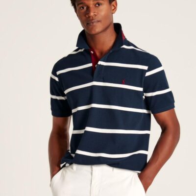 Joules Pure Cotton Pique Striped Polo Shirt Navy Mix | Mens Tops & T-shirts