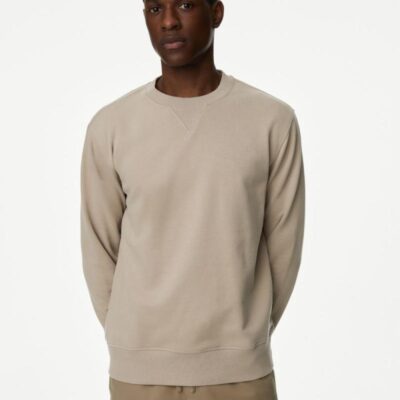 M&S Collection Pure Cotton Crew Neck Sweatshirt Natural Beige | Mens Hoodies & Sweatshirts