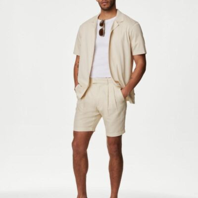 Autograph Linen Blend Pleat Front Shorts Ecru | Mens Shorts