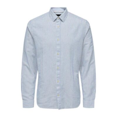 ONLY & SONS Cotton Linen Blend Striped Shirt Blue Mix | Mens Formal Shirts