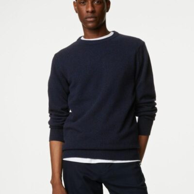 M&S Collection Pure Extra Fine Lambswool Crew Neck Jumper Dark Navy | Mens Jumpers & Knitwear