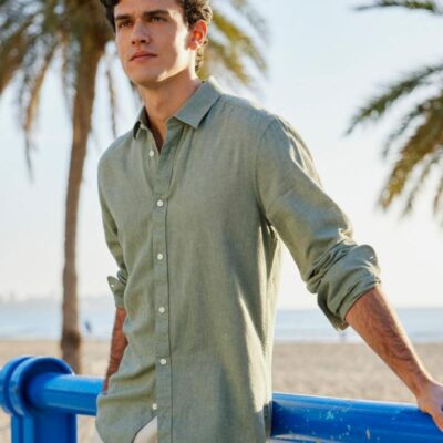 ONLY & SONS Cotton Linen Blend Shirt Green | Mens Formal Shirts