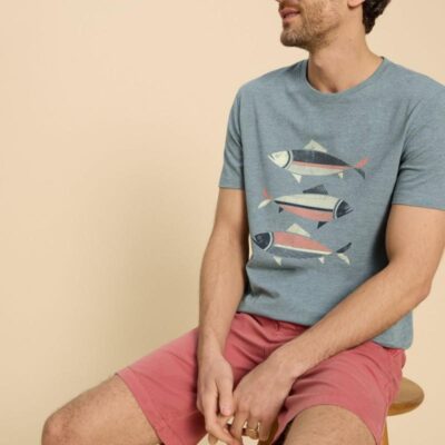 White Stuff Cotton Rich Fish Graphic Crew Neck T-Shirt Denim Mix | Mens Tops & T-shirts