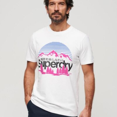 Superdry Pure Cotton Great Outdoors Graphic T-Shirt White | Mens Tops & T-shirts