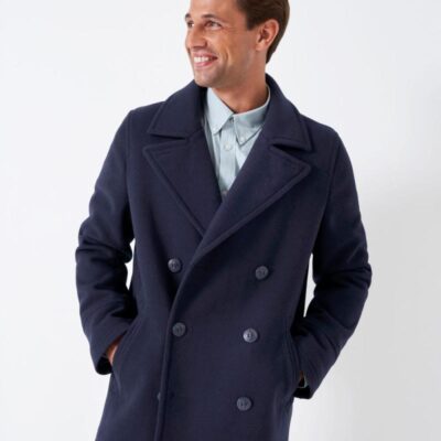 Crew Clothing Wool Rich Peacoat Navy | Mens Coats & Jackets