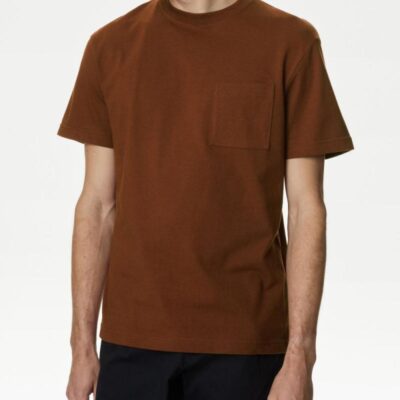 M&S Collection Pure Cotton Midweight Pocket T-shirt Russet | Mens The Smart Edit