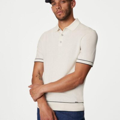 Autograph Silk Cotton Knitted Polo Shirt Ivory | Mens Tops & T-shirts