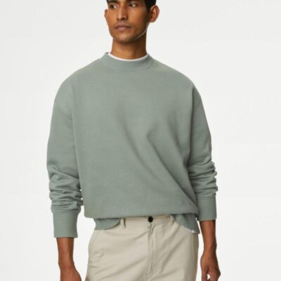 M&S Collection Oversized Cotton Rich Crew Neck Sweatshirt Sage Green | Mens Hoodies & Sweatshirts