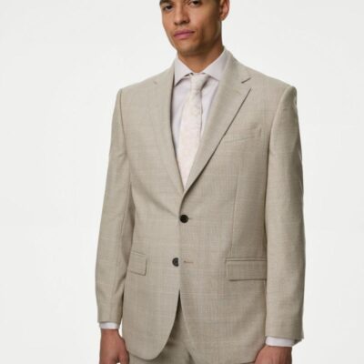 M&S Collection Regular Fit Check Stretch Suit Jacket Neutral | Mens Suits