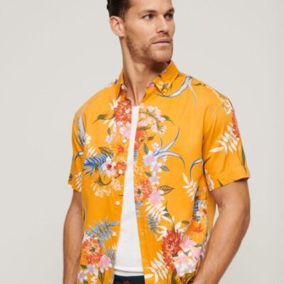 Superdry Cotton Blend Hawaiian Shirt Yellow Mix | Mens Shirts