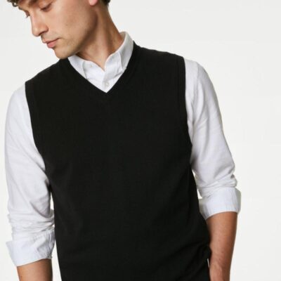 M&S Collection Pure Cotton Sleeveless Jumper Black | Mens Jumpers & Knitwear