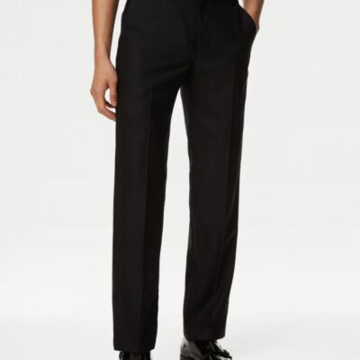 M&S SARTORIAL Regular Fit British Pure Wool Tuxedo Trousers Black | Mens Suits