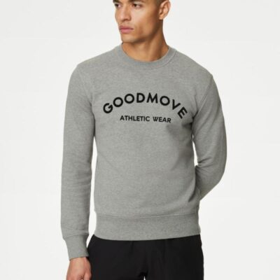 Goodmove Pure Cotton Graphic Sweatshirt Grey | Mens Sportswear