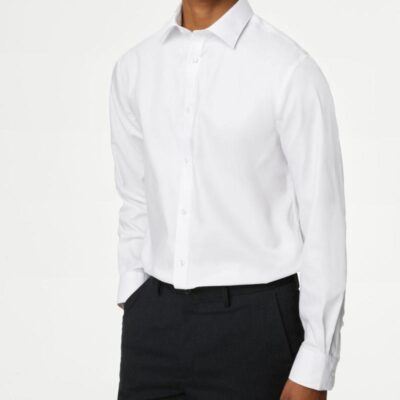 M&S Collection Shorter Length Regular Fit Non Iron Shirt White | Mens Formal Shirts