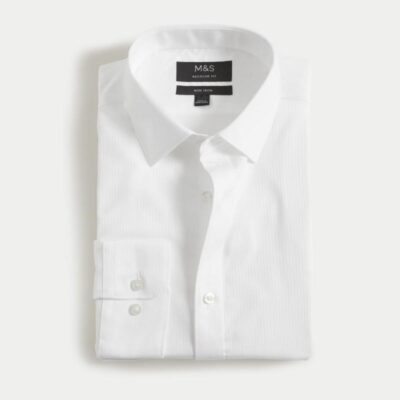 M&S Collection Regular Fit Non Iron Pure Cotton Sateen Shirt White | Mens Formal Shirts