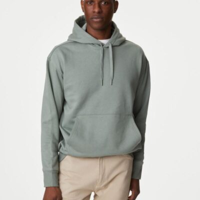 M&S Collection Oversized Cotton Rich Hoodie Sage Green | Mens Loungewear