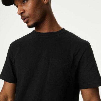 M&S Collection Pure Cotton Midweight Pocket T-shirt Black | Mens The Smart Edit