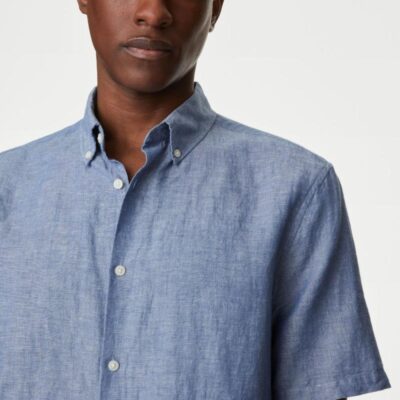 M&S Collection Easy Iron Linen Rich Shirt Chambray | Mens Shirts