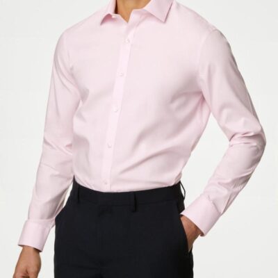 M&S Collection Slim Fit Ultimate Non Iron Cotton Shirt Pink | Mens Formal Shirts