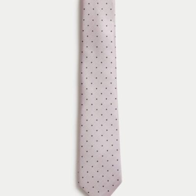 M&S SARTORIAL Pure Silk Polka Dot Tie Light Pink | Mens Ties