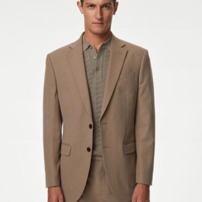 M&S Collection Regular Fit Plain Stretch Suit Jacket Light Brown | Mens Suits