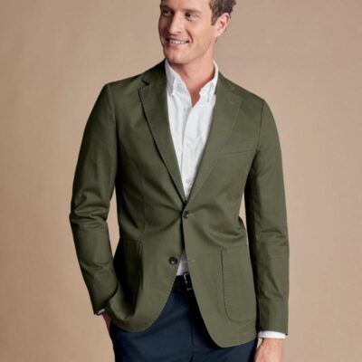 Charles Tyrwhitt Slim Fit Cotton Rich Stretch Jacket Olive | Mens Coats & Jackets