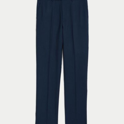 JAEGER Tailored Fit Pure Wool Twill Trousers Medium Navy | Mens Smart Trousers