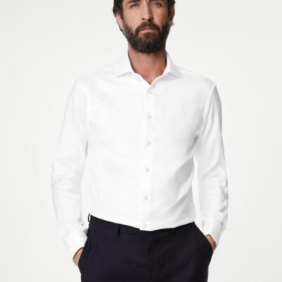 M&S SARTORIAL Slim Fit Luxury Cotton Double Cuff Twill Shirt White | Mens Formal Shirts